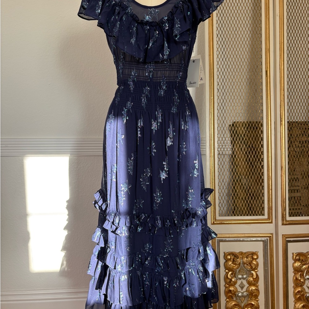 Rebecca Taylor | Midnight Ruffle Metallic Dress (2)